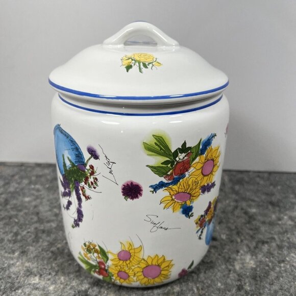 VTG William Sonoma FLORAL Canister Cookie Jar Gasket Seal Botanical Portugal 8" - Picture 3 of 15
